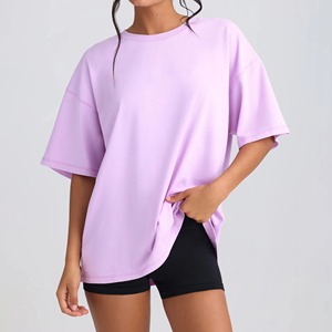 T-shirts en coton oversize vierges pour femmes avec logo personnalisé, respirants, style streetwear d'été, vente en gros, chemises décontractées pour femmes B2B - Product Image 2