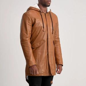 Chaqueta de Cuero Genuino para Hombre con Capucha, Abrigo Cálido de Invierno con Forro de Borrego, Ropa Exterior Casual de Moda para Motociclista, Personalizada OEM Moderna - Product Image 4