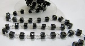 Natural Brass Black Spinel Square Cube Faceted Beaded 6mm <b>Rosary</b> Chain - Product Image 4