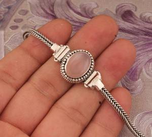 Pulsera de Cuarzo Rosa, Plata de Ley 925, Joyería Hecha a Mano con Piedras Preciosas, Pulsera de Cristal Rosa Natural, Regalo de Moda para Mujer - Product Image 4