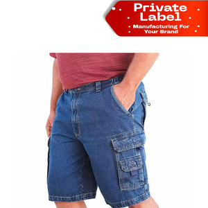 <b>Pull</b>-On Elastic Waist Men Denim Shorts <b>Light</b> Blue Denim Shorts for Men Workwear Carpenter Men Denim Shorts Multi-Pocket <b>Light</b> - Product Image 1
