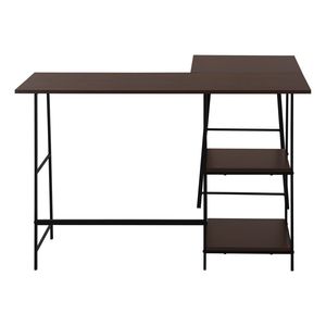 Scrivania a L Contemporanea da 48 Pollici per Ufficio Domestico, Laminato Marrone con Angoli in Metallo Nero e Ripiani Portaoggetti, per Lavoro e Laptop - Product Image 6