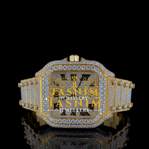 Reloj de Hombre Deportivo y Elegante de 41 mm con Movimiento ETA, Cronógrafo de Cuarzo con Incrustaciones de Diamantes Moissanite, Acero Inoxidable, Oro Amarillo - Product Image 1