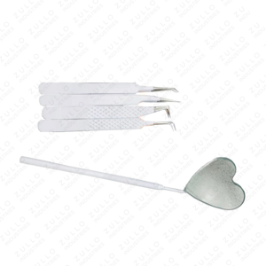 Premium 5 Piece Heart Shaped Stainless Steel Eyelash Tweezers Custom Logo & Powder Coated Finish for Extensions - Product Image 3