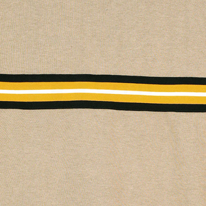 Pull en maille unisexe à col rond, coupe ample, rayé, décontracté, manches longues, beige avec jaune, noir et blanc, pour l'automne - Product Image 4