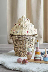 Panier créatif fait main pour enfants, en forme de cornet de glace, panier de rangement décoratif unique, design ludique, écologique, tissé naturellement - Product Image 4