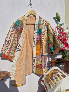 Vintage Gudri Cotton Bomber Jacket Quilted Women <b>Patchwork</b> Kantha Boho Ethnic Winter Outerwear Hooded Reversible Eco-Friendly - Product Image 6