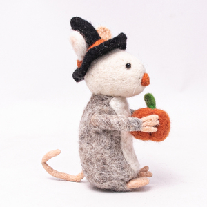 Felt Mouse with <b>Witch</b> Hat Holding Pumpkin Halloween Ornament Cute Spooky Wool Felt Hanging <b>Decoration</b> (100% Handmade) - Product Image 3