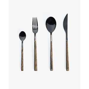 Luxury Modern <b>Black</b> Stainless Steel <b>Cutlery</b> Set With Faux Wood Handles Tableware Flatware Utensil Set For Home & Restaurant - Product Image 1