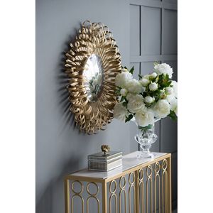 Specchio da parete con Design Sunburst da 27 pollici soggiorno moderno con finitura decorativa dorata per ingresso - Product Image 6