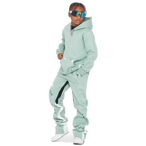 Conjunto de Sudadera con Capucha y Pantalones Deportivos para Niños de Tallas Grandes, Estampado Puff, 100% Algodón, Felpa, Cálido para Invierno, Corte Acampanado - Product Image 2