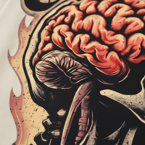 T-shirt décontracté pour homme en coton 100% (300 grammes) avec imprimé numérique cerveau et crâne, effet délavé, plusieurs couleurs, design personnalisable - Product Image 3