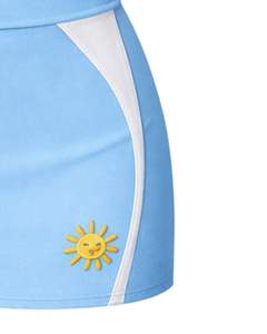 Manufacturer Custom Women Sky <b>Blue</b> Crop Top And Mini Skirt Set Scoop Neck Sleeveless High Waist Bodycon Two Piece Summer Outfit - Product Image 6