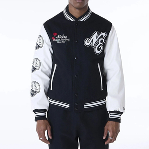 เสื้อแจ็คเก็ตเบสบอลผู้ชายแบบสั่งทำ OEM ผู้ผลิตเสื้อคอวีสไตล์ Letterman เสื้อผ้าสตรีทแวร์สีดำ ผ้าขนสัตว์ผสมขนแกะ ปักลายเชนิลล์ด้านหน้า สำหรับฤดูหนาว - Product Image 2