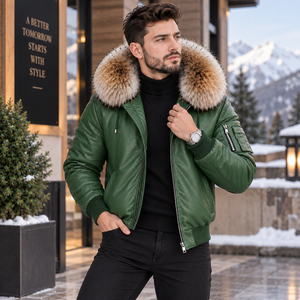 Blouson aviateur en cuir respirant pour homme, motif écossais, capuche en cuir, idéal pour l'été |   Veste chaude pour homme |   Veste Chaude |   Chaud - Product Image 4