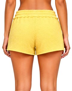 Yellow Women <b>Drawstring</b> Casual Shorts Soft Cotton Terry Summer Beach Lounge Shorts Elastic Waist Pocket Comfortable Fashion - Product Image 2