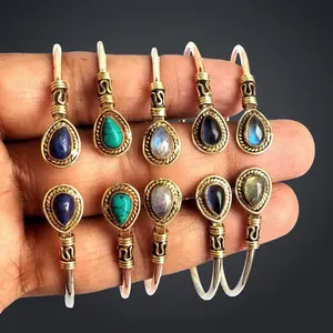 Gemstone 5x8 mm Lapis <b>Cuff</b> Bracelet, Two Stone Lapis Bracelet, Christmas Gift - Product Image 2