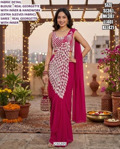 Sari en Georgette Color Muse - Sans plis, anti-humidité, style traditionnel pour Diwali - Product Image 3
