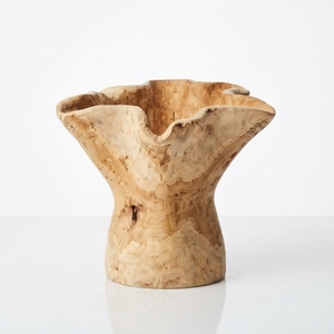 Vase en bois de teck sculpté à la main, design moderne, motif abstrait, bol décoratif pour fleurs, grain de bois naturel, accent de table pour salon - Product Image 1