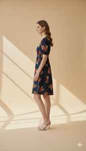 Vestido Midi de Mujer, Estilo A-Line, Simple, Moderno, Natural, Transpirable, Estampado Floral, con Tirantes Finos, Casual, para Uso Diario, Azul, con Botones, 100% Algodón - Product Image 2