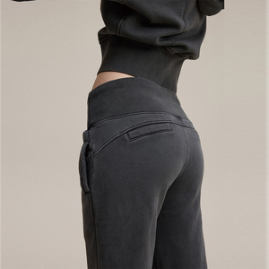 Pantalon de survêtement évasé Y2K en molleton brossé 400g pour <span class=keywords><strong>femme</strong></span>, taille basse, coupe slim, effet délavé vintage, style streetwear rétro, décontracté - Product Image 5