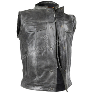 Gilets de moto en cuir pour hommes, style classique antique, gilets de motard en cuir de bonne qualité, gilets en cuir de qualité fabriqués au Pakistan - Product Image 3