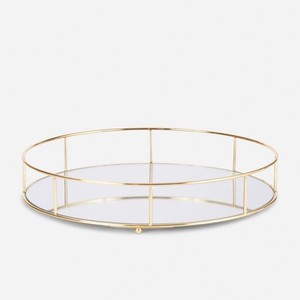 Bandeja de Servir Ovalada de Latón Estilo Antiguo con Diseño Intrincado y Base de Espejo para Decoración del Hogar, Regalo, Centro de Mesa - Product Image 3
