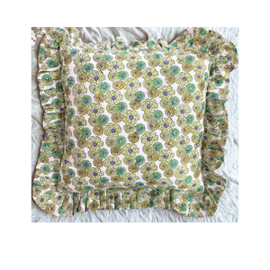 Funda de Almohada Cuadrada con Volantes, Estampada a Mano con Pigmentos, de Algodón Bohemio Artesanal de Jaipur, para Hogar y Hotel, Sostenible, Lavable a Máquina - Product Image 1