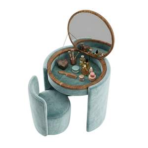 Ensemble coiffeuse et tabouret rembourrés de luxe modernes 2026 avec miroir pliable, meuble de salle de bain en bois massif pour fournisseurs de meubles de salle de bain - Product Image 4