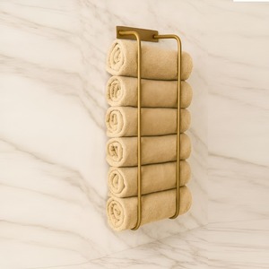 Support mural moderne en métal pour serviettes de bain avec étagère de rangement intégrée - Product Image 2