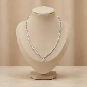 Lab Grown Diamond <b>Tennis</b> Chain <b>Necklace</b> for Women <b>Gold</b> Plated Round Brilliant Cut Hip Hop Style IGI Certified - Product Image 1