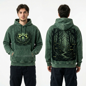 เสื้อฮู้ดดี้โอเวอร์ไซส์สีเขียวแบบย้อมกรด พิมพ์ลายสัตว์ป่า ผ้าฟลีซหนานุ่ม สำหรับแบรนด์สตรีทแวร์ - Product Image 1