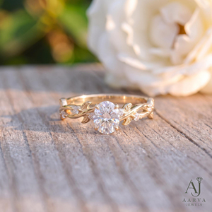 Bague en Moissanite Or Rose avec Pierre Centrale Ovale et Motif Feuille, Bijou de Mariage Nuptial - Product Image 3