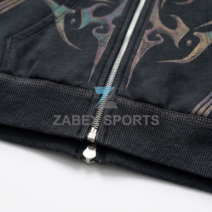 Sudadera con capucha y cremallera de algodón afelpado con pedrería, corte regular, estilo casual, lavado, para hombre - Product Image 5
