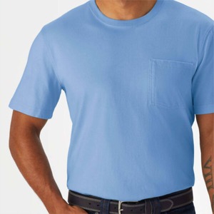 Men's Light Blue Cotton T-<b>Shirt</b> Regular Fit O-Neck Short Sleeve Casual Solid Color Jersey Knitted Plain Dyed - Product Image 6