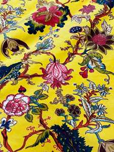Tissu en velours de coton imprimé à la main, motif floral jaune soleil, tissu de luxe en velours de coton imprimé pour ameublement - Product Image 3