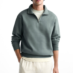 Men's Quarter Zip Fleece Sweatshirt Solid Color Stand Collar Regular Fit Casual Autumn Wear 100% Cotton Knitted Breathable - Product Image 1