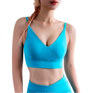 Soutien-gorge de sport pour femme à col en V, violet uni, respirant, maintien moyen, pour le yoga – Nouveau design - Product Image 6