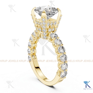 Custom Lab Grown CVD Diamond Princess Cut Hidden Halo Pave Ring <b>Solid</b> Gold - Product Image 2