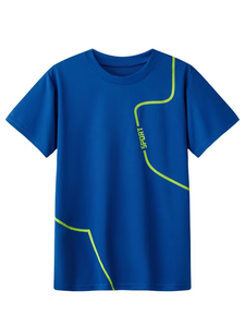 Boys Quick Dry Short Sleeve T-Shirt Solid Color Round Neck Sport Style Casual Wear Printed Design 100% Polyester Jersey Fabric - Product Image 2
