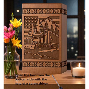 Handmade Rosewood Urn Box with Truck and American Flag Personalized <b>Memorial</b> Gift <b>Memorial</b> <b>Keepsake</b> by AYAANS - Product Image 6