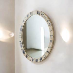 Bone Inlay Modern Large Decorative Black Round Mirror Frame <b>Illumination</b> for Home Bathroom Handmade Eco-Friendly from india - Product Image 3