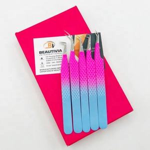 Pince à cils en acier inoxydable enduite de poudre personnalisée rose vif/bleu pince à épiler à pointe pointue - Product Image 6