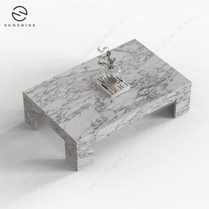Table basse moderne en marbre, design minimaliste, meubles de salon, dessus en pierre blanche décorative, forme rectangulaire - Product Image 6