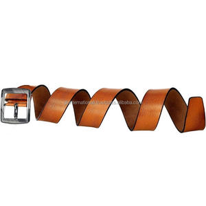 Custom Men Classic Casual <b>Tan</b> Brown Genuine <b>Leather</b> <b>Belts</b> for Jeans With Stylish Black Nickel Metal Buckle - Product Image 3