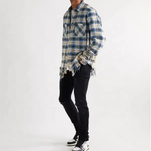 High quality Men's Purple Black Plaid Flannel <b>Shirt</b> Long Sleeve Casual Turn-down Collar 100% Cotton Autumn Wear - Product Image 1