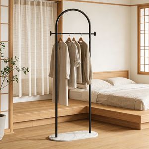 Porte-vêtements autoportant en métal doré robuste avec base en marbre, support polyvalent pour vêtements et rangement de chapeaux pour chambre à coucher - Product Image 6