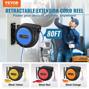 Avvolgicavo retrattile per impieghi gravosi da 80 piedi 12AWG/3C SJTOW, 15 Amp, con presa tripla illuminata, cavi di alimentazione e prolunghe - Product Image 2