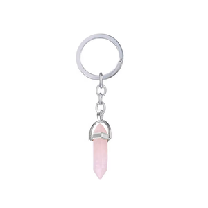 High Quality Crystal Keychain Stone Rose quartz Crystal Pencil <b>key</b> <b>chain</b> natural Stone bead Healing <b>Key</b> Holder Gift Women <b>Key</b> - Product Image 1