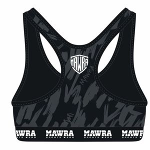MAWRA Soutien-gorge de sport pour femme, col rond, dos nageur, imprimé, respirant, soutien moyen, noir/gris - Product Image 6